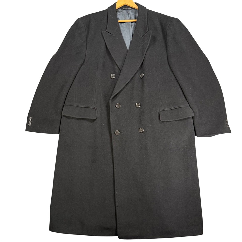 Vintage Di Silver Men's 48R Black Cashmere Blend Double Breasted Overcoat